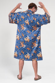 Rear view of the Birds and Bees Full-Length Kimono, displaying the elegant drape and unique print.