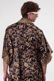 Details of Obsidian Odyssey collar and sleeves, emphasizing the quality craftsmanship and design.
